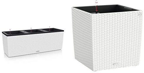 Lechuza Trio Cottage 40 Pflanzgefäß mit ERD-Bewässerungs-System, Weiß, 130 x 42 x 44 cm &%22CUBE Cottage 40%22 Pflanzgefäß mit ERD-Bewässerungs-System, Weiß, 40 x 40 x 40 cm