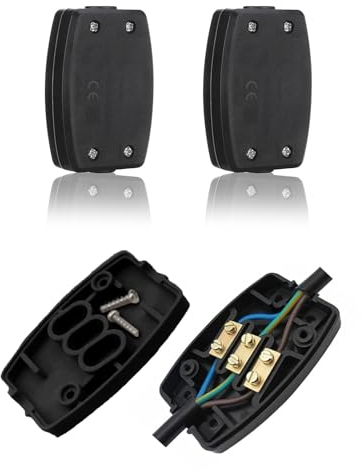 Scatola di giunzione elettrica a 3 terminali, connettore per cavi e cavi 13 A, 250 V, per illuminazione esterna, alimentazione e cablaggio automobilistico (nero)