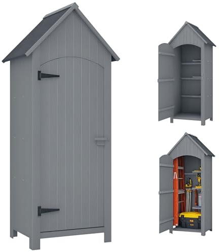 Outsunny Gartenschrank Holz Gerätehaus Gartenhaus Geräteschuppen Geräteschrank Holzhütte Giebeldach Bitumenpappe Grau 77,5 x 54,2 x 179,5 cm