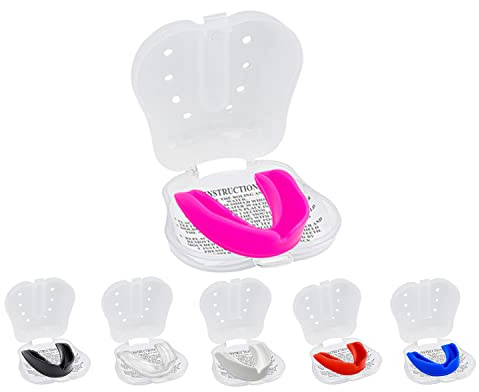 Mouthguard Slim Fit, Junior Gum Shield with Case for Kids Youth for School Combat Sports MMA, Rugby, Judo, Karate, Hockey, Soccer, MMA Boxing, Martial Arts, Basketball (Pink, Junior(<11))