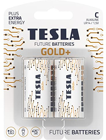 Tesla Lot de 2 Piles C Gold + Alcaline – Plus Extra Energy Blister Foil LR14/1,5 V