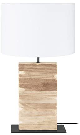 EGLO Tischlampe Contessore, Nachttischlampe rechteckig, Tischleuchte aus Holz in Natur und Textil in Weiß, Deko Schlafzimmer, Wohnzimmer Tisch-Lampe, E27 Fassung