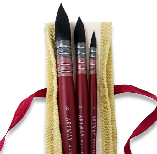 Artway Synthetische Federkiel Quill Aquarell Mop Pinsel - Ideal für Aquarellfarben und Tuschen - 3er Set (2/5/8), Braun