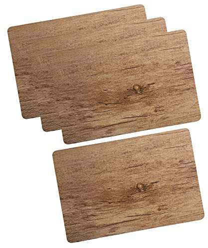 4 Tovagliette Americane Sintetiche, Effetto Legno, Edizione Naturale, Rovere Beige, Set di Tovagliette Colazione, Sottopiatto in Legno, con Fondo in Sughero, Lavabili