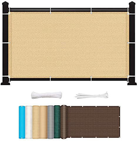 Balkonbespannung 140 x 400 cm Wind HDPE UV-Schutz Balkonsichtschutz Seitenmarkise mit Kabelbinder Ohne Bohren für Balkongeländer Garten, Sandgelb