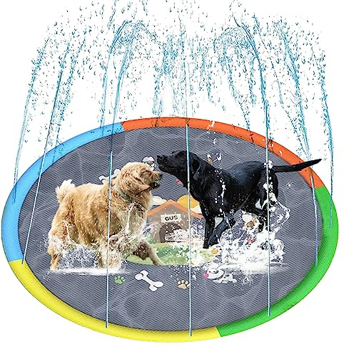 Hunde-Planschbecken groß – 170 cm faltbarer Hundepool Anti-Rutsch-Plansch-Pad für Hunde – verdicktes, langlebiges Spritzkissen, tragbarer Haustier-Outdoor-Garten-Hundesprinkler, Wasserspielzeug, B