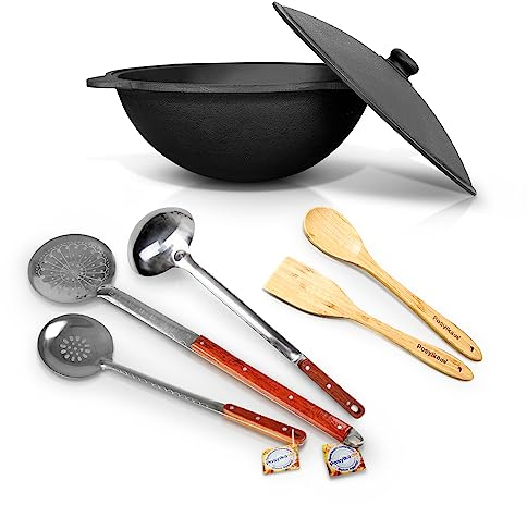 Hierro fundido Kazan 22 L Uzbeko olla espumadera cuchara WOK Plov плов казан Kazan horno de fuego