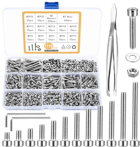 1110 Stück M3 Schrauben Muttern Sortiment Set, Sechskopf-Knopf Zylinderschrauben mit Innensechskant Gewindeschrauben mit Muttern, Sechskantschrauben, Edelstahl Maschinenschrauben