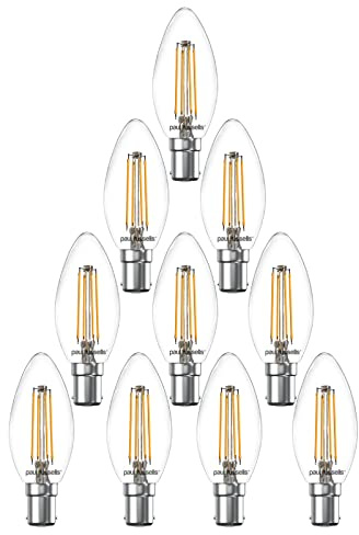 paul russells LED Filament Candle – Dimmable Small Bayonet Cap B15 Light Bulbs, 4.5Watt 470Lumens C35 LED Bulbs, 40w Equivalent, 2700K Warm White Dimmer SBC Energy Saving Chandelier Lamps, 10 Pack