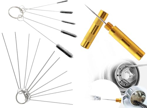 Lhbwhiz Kit de Herramientas de Limpieza de aerógrafo,Juego de Limpiador de Pistola pulverizadora de Acero Inoxidable con Cepillos y Agujas,Accesorios para Herramientas de Boquilla de Limpiador