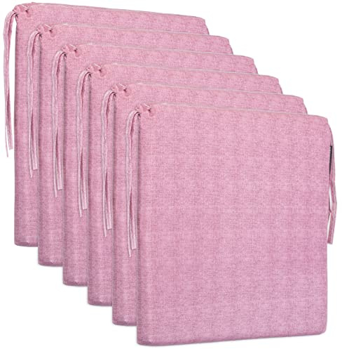 Brandsseller 6er Set Sitzkissen 40x40 cm in Leinenoptik – Bequeme Stuhlauflagen mit Bindebändern & abnehmbarem Bezug – Dekorative Sitzpolster für drinnen und draußen - Rot