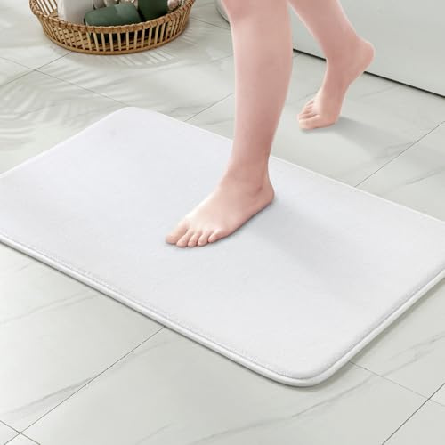 MIULEE Badezimmerteppich Memoryschaum Badematte Badteppich Weiß 50x80cm | Wasserabsorbierend Duschvorleger Teppich Badvorleger Duschmatte Deko Fussmatte rutschfeste Matte für Badezimmer Wohnzimmer