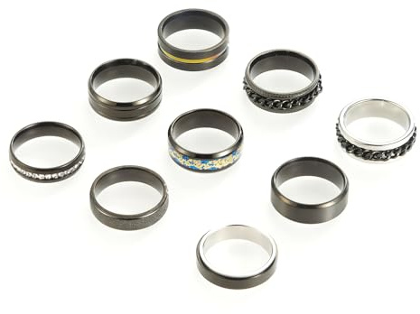 SOXEMAN 9-teiliges Hochzeitsring-Set für Damen und Herren, 3 drehende Fidgetringe, Edelstahl, Breiten 6mm & 8mm (US-Größen)