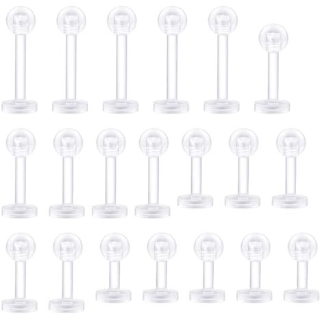 ZAMXHUG 20pcs Plastik Lippenpiercing Labret Stecker 1,2mm Flexibel Piercing Lippe Monroe Helix Retainer, Piercing stecker Flexibles Acryl für Frauen Männer 6mm/8mm/10mm/12mm