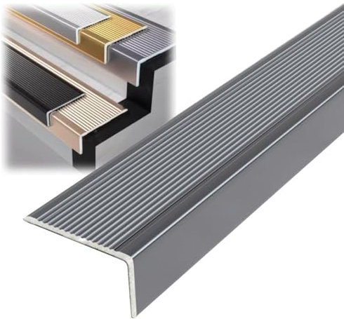 HJXGQJM Alu Stufen-Kantenprofil Aluminium, L-förmiger Treppenkantenschutz Treppenkanten,Stufen Kantenprofil Treppen Profil Winkelprofil，Treppenkanten, Schwellen Für Innen Und Außen(Grey,40x20mm)