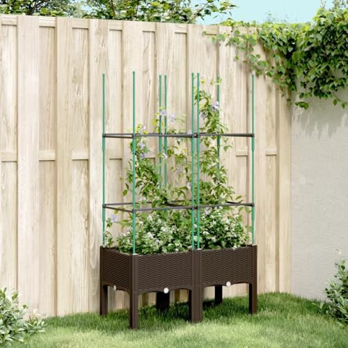 ZEYUAN Pflanzkübel mit Rankgitter Braun 80x40x142,5 cm PP, Blumentopf Gross, Blumenkasten Balkon, übertopf, Pflanzkasten, Flowerpot, Kräuterbeet Für Die Küche, Vertikalbeet - 367955