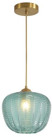 KCO mitten av århundradet modern mässing 22 cm grön ribbad glas hängande
