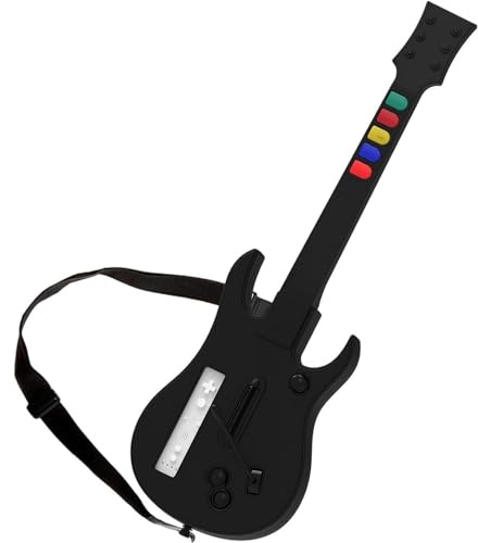 NBCP DOYO Wireless Gitarre für Wii, kompatibel mit Guitar Hero, Clone Hero und Rock Band Spielen (Schwarz, Rock Band 1), inkl. verstellbarem Trageriemen – Kabellose Wii Gitarre für Musikspiele