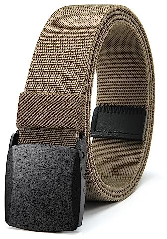 Bon4Extrao Straffes Elastischer Gürtel Herren für Arbeits, Stretchgürtel Herren 38mm für Wandern Reise Arbeitshose mit Leicht Taktische Metallfrei-Schnalle, Stufenlos Verstellbar, Braun