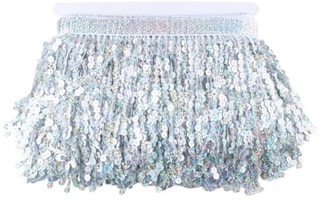 Fransenbesatz Quaste Quastenfransen 10 Yards 15 cm lang Silber Spitzenfransenbesatz Quaste Fransenbesatz für DIY lateinamerikanische Kleider Bühnenkleidung Zubehör Spitzenband (Größe: 10 Yards) (Grö