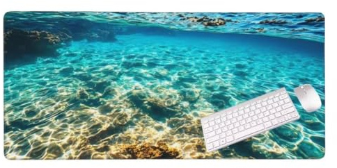 Tapis de Souris Gaming XXL Mousepad 900 x 400 mm Grand Tapis Souris, La mer bleueTapis Souris pour Clavier et Bureau, avec Bords Surpiqués et Dos Antidérapant pour Gamer, Personnel de Bureau S-6871
