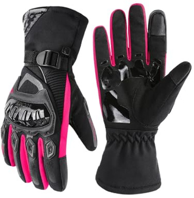 Factorys Winter Motorradhandschuhe, Wasserdicht Winddicht Touchscreen Motorradhandschuhe für Herren und Damen, für Mountainbike, Motorcross, Klettern, Wander und andere Outdoor-Sportarten (Rosa, XS)