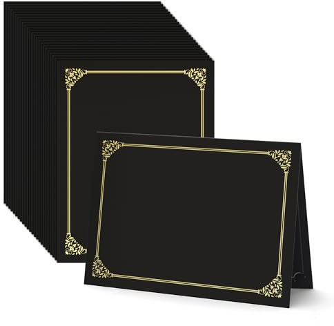 BELLE KR® Black Certificate Holders 8.5 x 11, 50 Pcs - Used as Award Certificate Folders with Gold Foil Border for Letter Size 8.5 x 11 Certificates, Awards, Documents and Diplomas