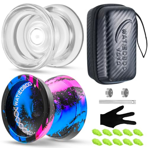 WATIEOBOO Dual-Purpose yoyo - C130 Professional Non-Rresponsive yoyos & P02 Responsive yo-yo, Alloy yoyo & Plastic yoyos, mit Hülle, 10 Yo-yos String, Responsive Bearing Kit