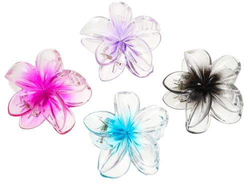 VALICLUD Lot De 4 Pinces À Cheveux Fleur Plumeria HawaïEnne ColoréEs Pour Femmes - Accessoires AntidéRapants Pour Cheveux ÉPais Et Fins - Tenue Solide Pour Plage Et Vacances
