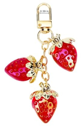 Erdbeer Schlüsselanhänger Süß Schlüsselanhänger Taschen Anhänger für Mädchen Bag Charms für Erdbeer Tasche Keychain Aesthetic Taschen Charms für Geldbörse (Drei Erdbeeren)
