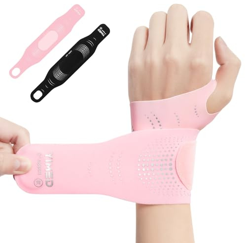 Ultra-Thin Wrist Brace Support for Carpal Tunnel, Wrist Brace for TFCC Tears, Elastic Wrist Wraps for Sports Work Typing Sleeping, Wrist Straps for Weightlifting, Golf, Tendonitis, Arthritis (Pink)
