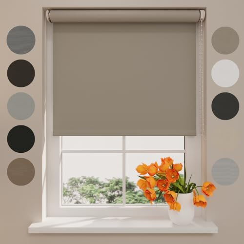 DTCH® Tenda a rullo oscurate senza fori 220 x 190 cm (LxA) grigio beige, disponibile in larghezze da 40 a 240 cm, inclusi supporti a pinza, accorciabile autonomamente, tende a pinza