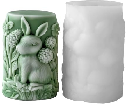 Stampo cilindrico in silicone per realizzare candele, con disegni di conigli, per artigianato fatto a mano e decorazioni natalizie
