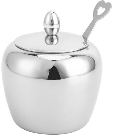 Gutol Sugar Bowl with Lid and Spoon, Stainless Steel Container for Sugar, Salt and Condiments, Stylish Kitchen Condiment Storage Bowl Ideal for Kitchen, Coffee Table