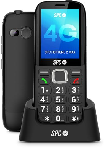 SPC Fortune 2 Max – Telefono cellulare per anziani 4G | Schermo antigraffio 2,4, tasti grandi | 104 dB e base di carica | Pulsante SOS, profilo ICE e configurazione remota | Batteria 7 giorni