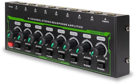 Walmeck 8-kanals Stereohörlursdelare, Hörlursförstärkare, Ljudförstärkare Bärbar Hörlursförstärkare för Scenstudio, Individuell Volymkontroll för DJ-musiker, RGB-belysning med 8 (#1)