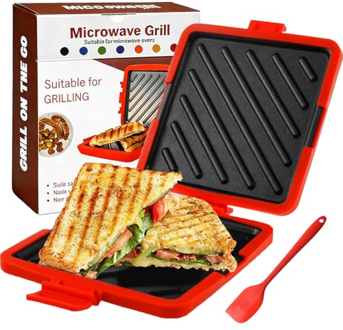 2026 New Microwave Toastie Maker, Silicone Microwave Toastie Sandwich Maker with Grill Plates, Portable Microwaveable Cookware, Non-Stick Removable, Wireless for Quick&Easy Sandwiche (Red,Link)