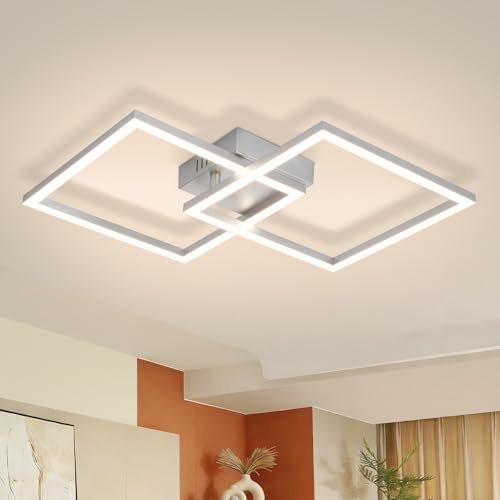 Homefire Deckenleuchte LED Deckenlampe Schlafzimmer - 24W Silber Schlafzimmerlampe 4000K Neutralweiß Flurlampe Drehbar Modern Design Wohnzimmerlampe Eckig Deckenleuchten für Küche Flur