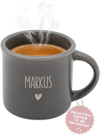 wunderwunsch Personalisierte Espressotasse, Keramik Tasse mit Gravur, Name | Espressotassen mit Wunschtext, Vatertag, Weihnachten, Wichtelgeschenk, Spruch lustig, Papa, Oma, Opa, Angler