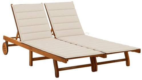 Emmtore Akazienholz Massiv Sonnenliege mit Auflage Gartenliege Liegestuhl Rollliege Strandliege Freizeitliege Relaxliege Gartenmöbel Holzliege Liege SKU 3061358