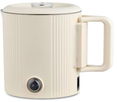 Maestro MR-009 Hervidor Eléctrico de Viaje y Olla 2 en 1, 0,8 L, 600 W, Asa Plegable, Doble Pared de Acero Inoxidable 304, Interruptor 110 V/230 V, Color Beige