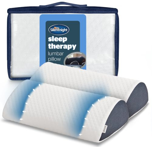 Silentnight Sleep Therapy Lumbar Pillow - Memory Foam Ergonomic Soothing Relief - Lower Back Sleeping Sitting Reclining Support - Improve Posture Eases Aches & Pains - Multiuse, Hypoallergenic, 2 Pack