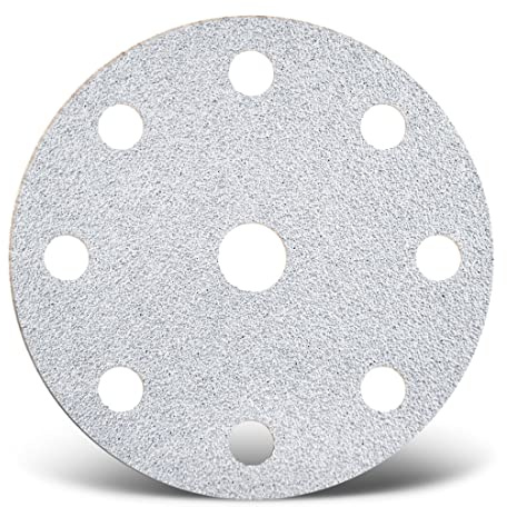 MENZER White Disques abrasifs 150 mm, 9 trous (Lot 50) G80 | p. Ponceuses excentriques, Corindon normal, support auto-agrippant