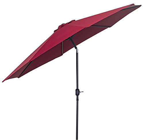 Outsunny Parasol de jardin extérieur Parasol droit inclinable Ø 3 m en métal Rond Polyester 180g/m² manivelle inclinable Bordeaux