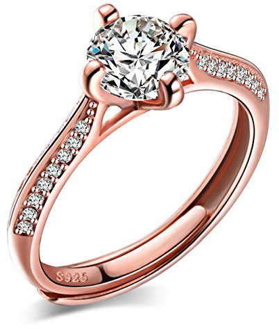 Yumilok Roségold 925 Sterling Silber Zirkonia Offener Ring Trauringe Verlobungsring Solitärring für Damen Mädchen, Größe 49-57 Verstellbar