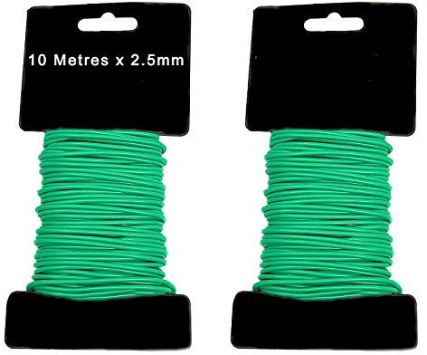 Pack Of 2 Garden Wire Coated Green, Plant Wire Ties, Easy Twist Ties, Tree Ties and Plant Support 10m X 2.5mm, Garden Wire for Climbing Plants