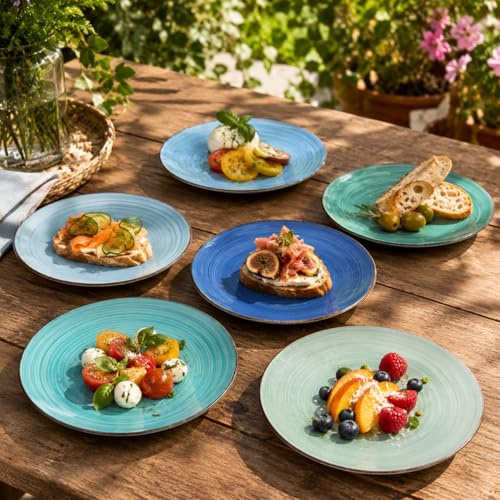 6er-Set Sky Kuchenteller Ø19 cm Maritime Blautöne Dessertteller Kinderteller, Servierteller Desserts, Brotteller Tortenteller, Frühstücksteller Vorspeisenteller aus Premium Porzellan – für 6 Personen