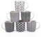 6er Set Kaffeebecher mit schwarz-weißem geometrischen Muster, Keramik Teetassen-Set 6er Pack (schwarze Tasse-Set) (Schwarz set of 6)