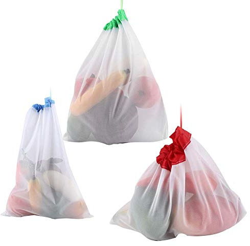 HERCHR 12Pcs Small mesh Bags with Drawstring Fruit Vegetable Sacks Storage Shopping Bag Toys Pouch for Storage Travel and Sports