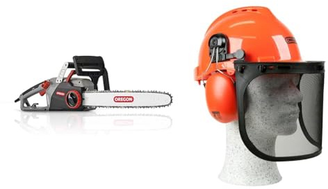 Tronçonneuse Électrique Oregon CS1500 2400W, Faible Rebond & Yukon Casque de Sécurité pour Tronçonneuse avec Cache-oreilles de Protection et Visière en Maille, Casque de Protection